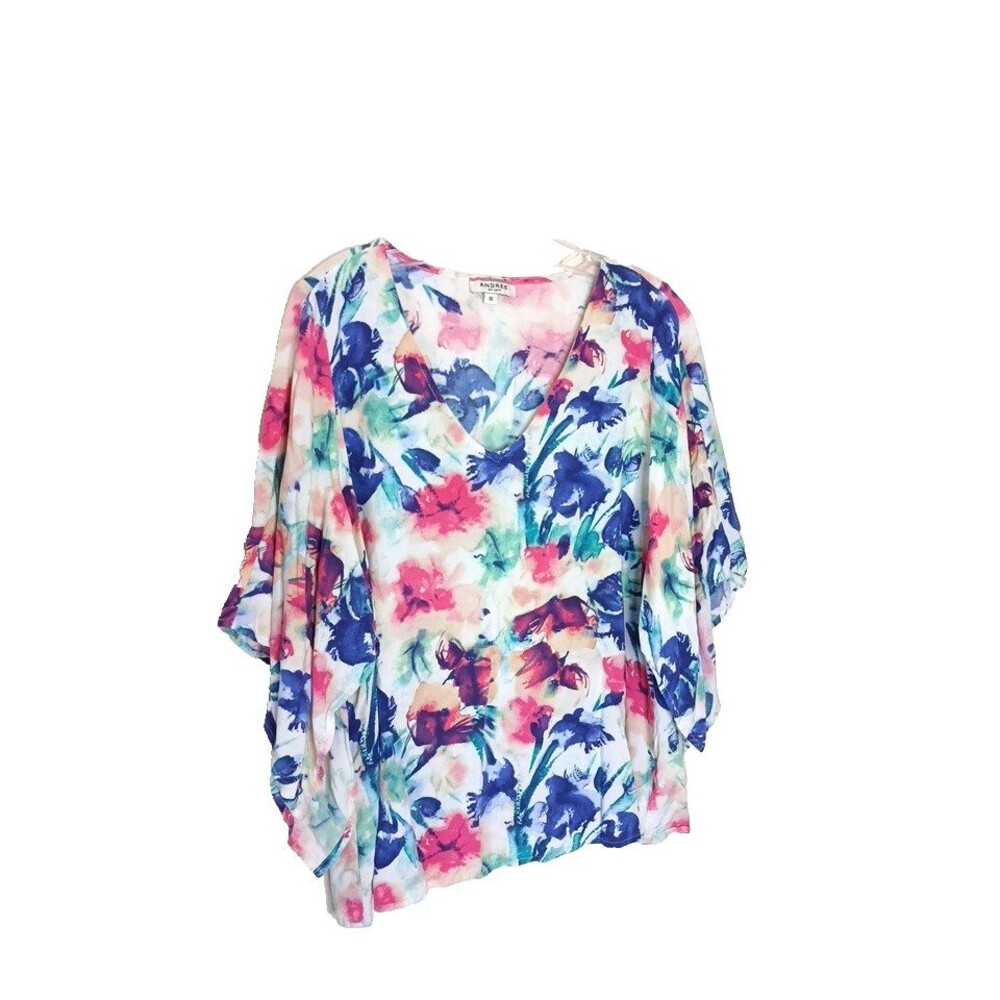 Y0111. Andree Watercolor Floral Blouse Waterfall Sleeve Plus Size V-Neck 1X - Picture 8 of 9